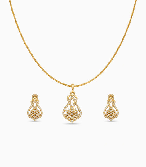 Gold Plated Delicate Tapered CZ Chain Pendant Set