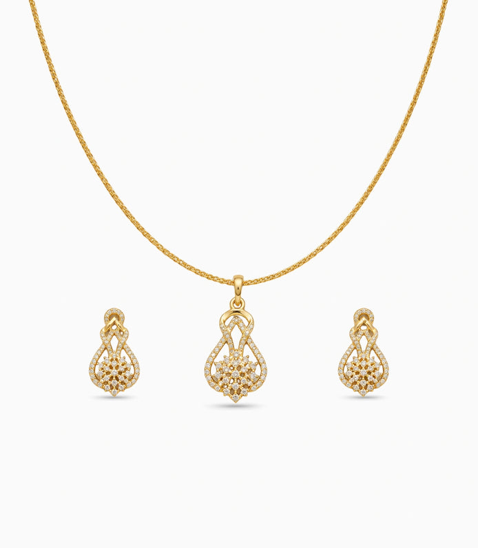 Gold Plated Delicate Tapered CZ Chain Pendant Set