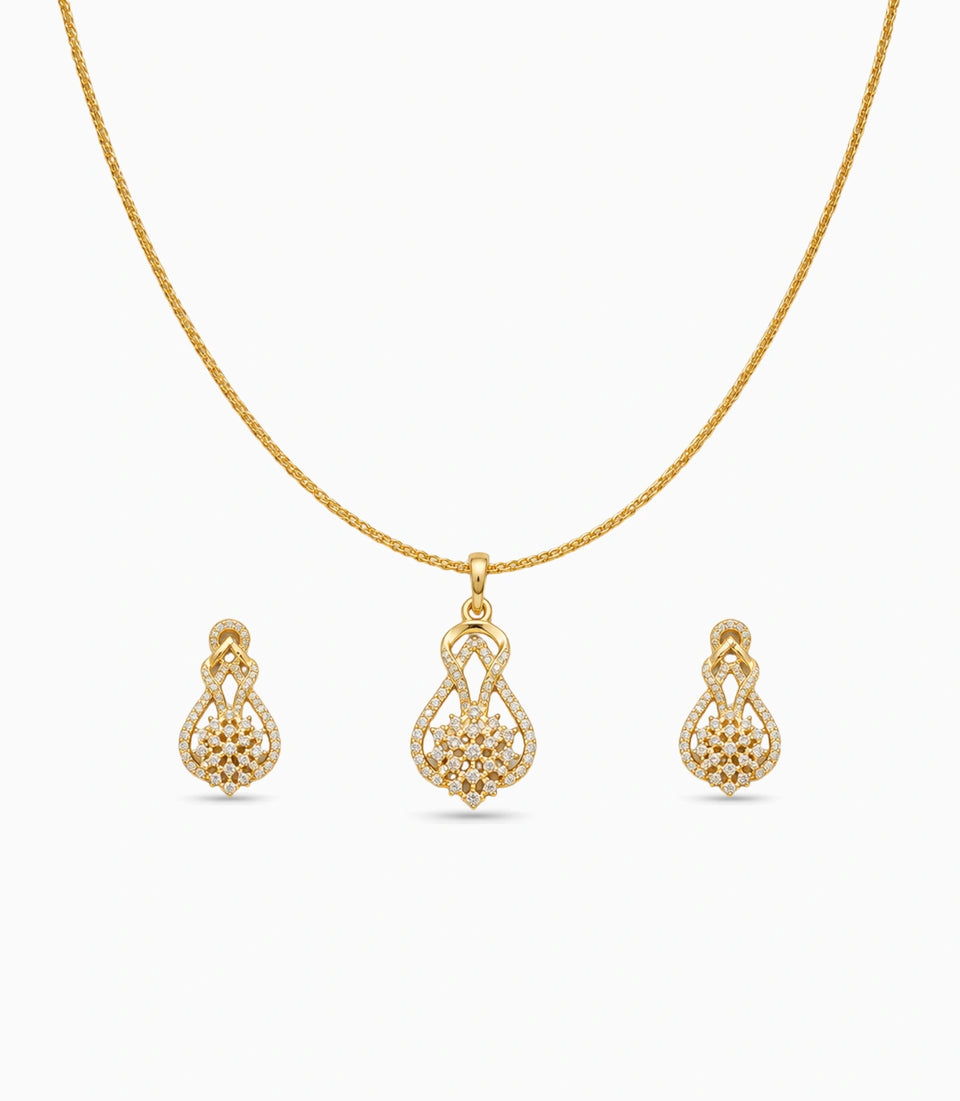 Gold Plated Delicate Tapered CZ Chain Pendant Set