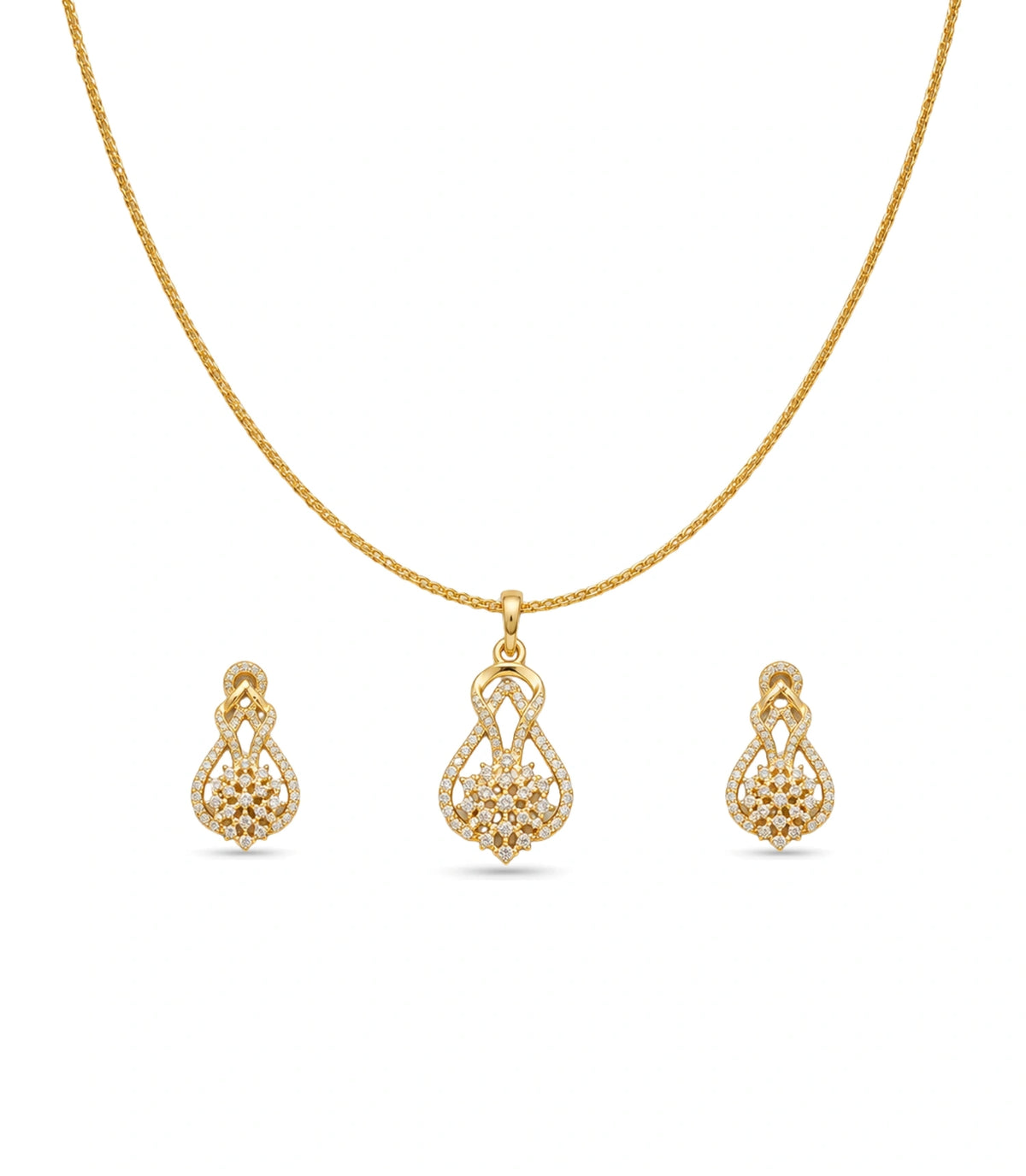 Gold Plated Delicate Tapered CZ Chain Pendant Set