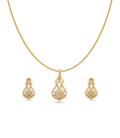 Gold Plated Delicate Tapered CZ Chain Pendant Set