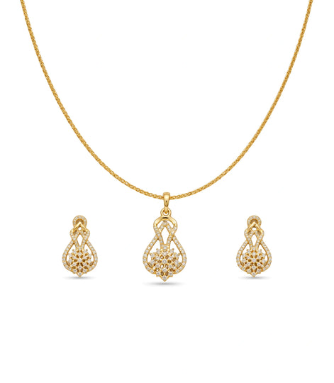 Gold Plated Delicate Tapered CZ Chain Pendant Set