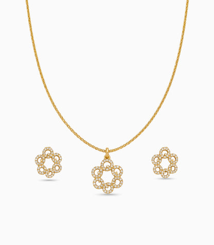 Gold Plated Delicate Interlocking Circle CZ Chain Pendant Set