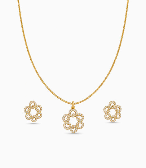 Gold Plated Delicate Interlocking Circle CZ Chain Pendant Set