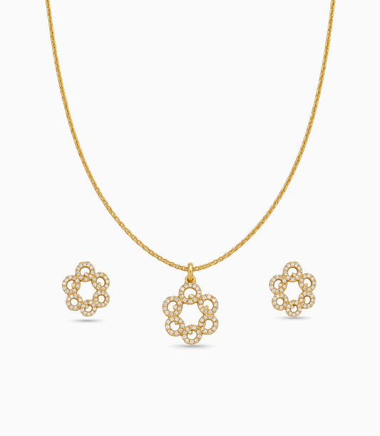 Gold Plated Delicate Interlocking Circle CZ Chain Pendant Set