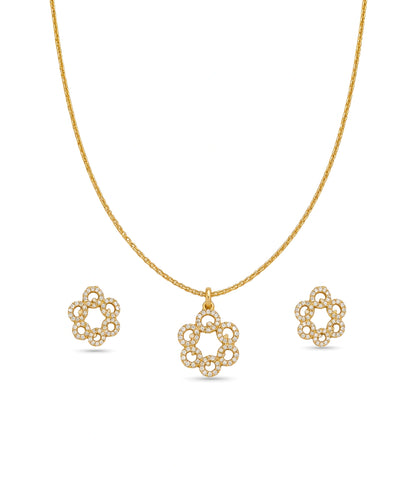 Gold Plated Delicate Interlocking Circle CZ Chain Pendant Set
