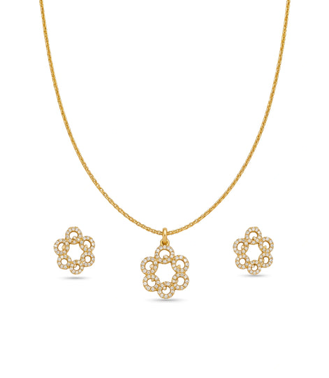 Gold Plated Delicate Interlocking Circle CZ Chain Pendant Set
