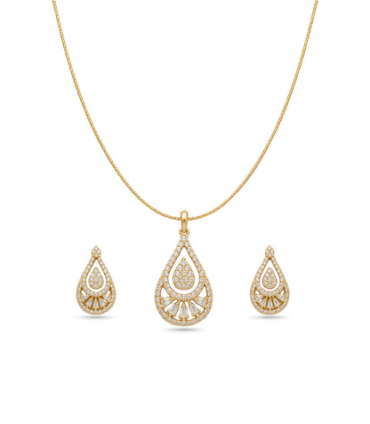 Gold Plated Delicate Art Deco CZ Chain Pendant Set
