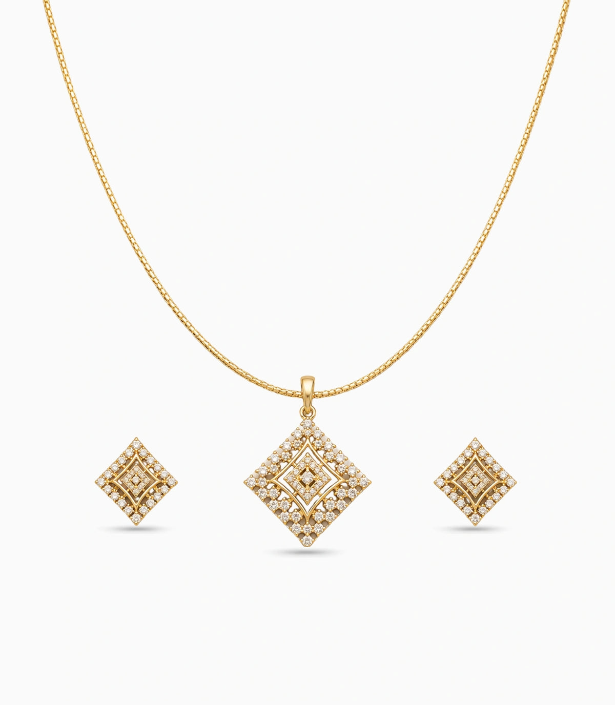 Gold Plated Delicate Square CZ Chain Pendant Set