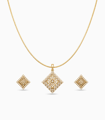 Gold Plated Delicate Square CZ Chain Pendant Set