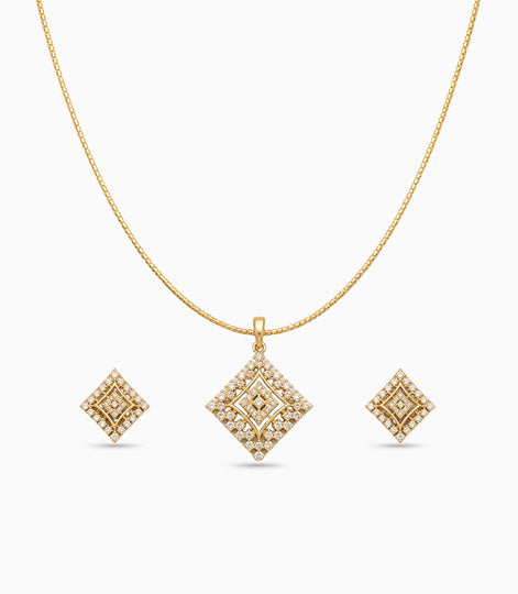 Gold Plated Delicate Square CZ Chain Pendant Set