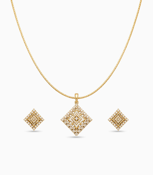 Gold Plated Delicate Square CZ Chain Pendant Set