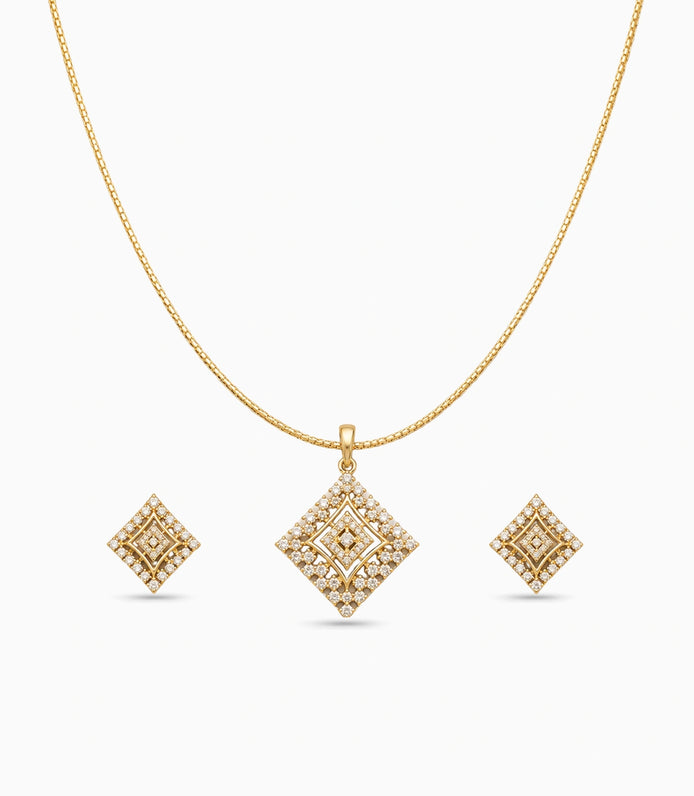 Gold Plated Delicate Square CZ Chain Pendant Set