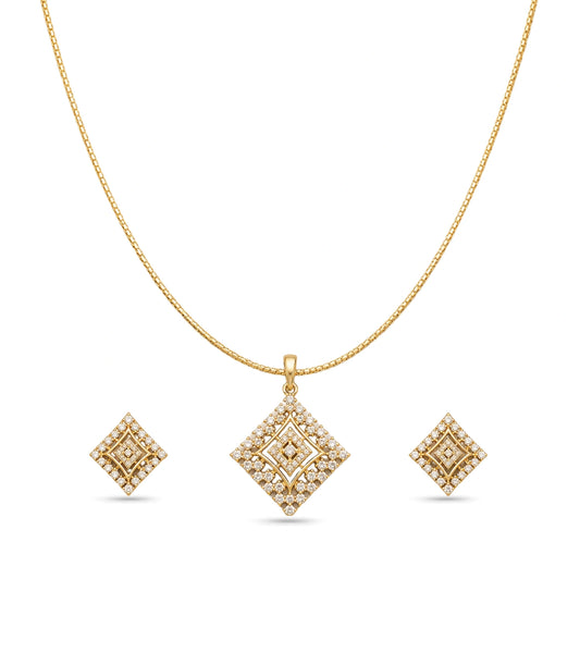 Gold Plated Delicate Square CZ Chain Pendant Set