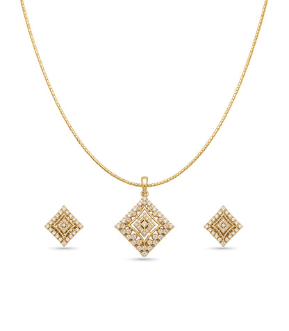 Gold Plated Delicate Square CZ Chain Pendant Set
