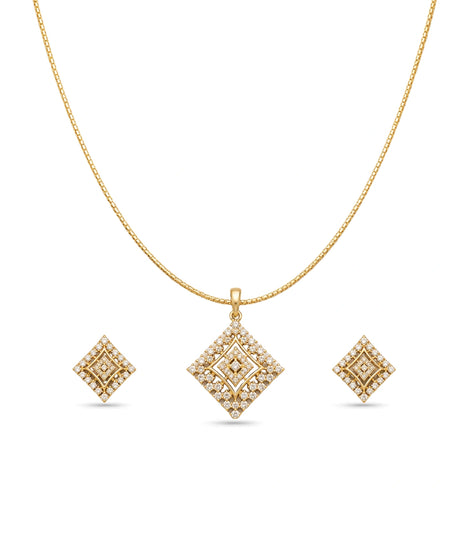 Gold Plated Delicate Square CZ Chain Pendant Set