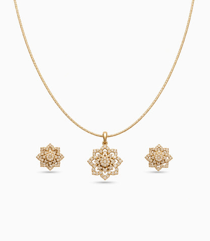 Gold Plated Delicate Flower CZ Chain Pendant Set