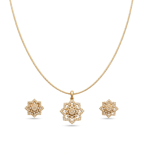 Gold Plated Delicate Flower CZ Chain Pendant Set