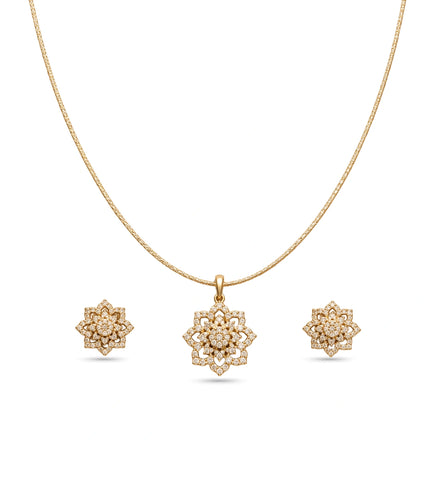 Gold Plated Delicate Flower CZ Chain Pendant Set