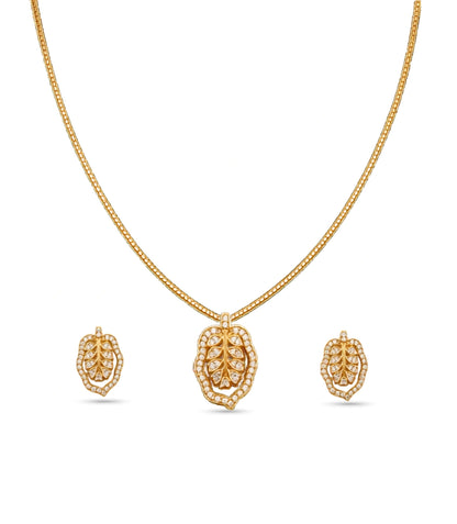 Gold Plated Delicate Leaf CZ Chain Pendant Set