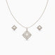 Rhodium Plated Delicate Pearl Square CZ Chain Pendant Set