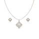 Rhodium Plated Delicate Pearl Square CZ Chain Pendant Set