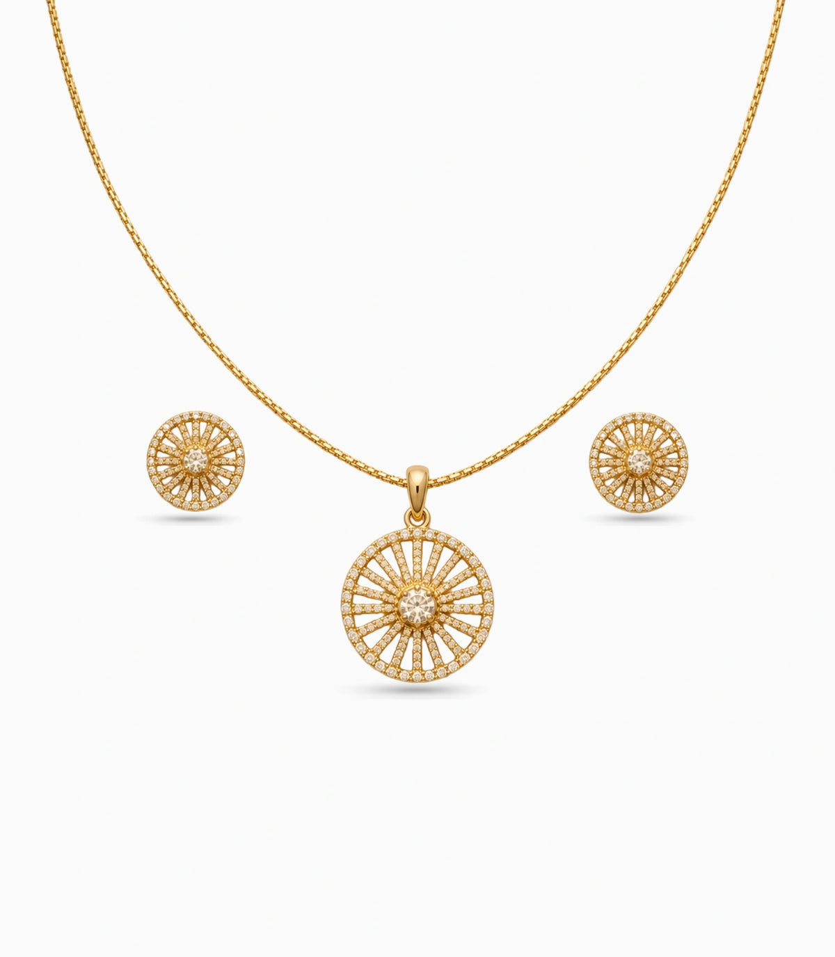 Gold Plated Delicate Round Star CZ Chain Pendant Set