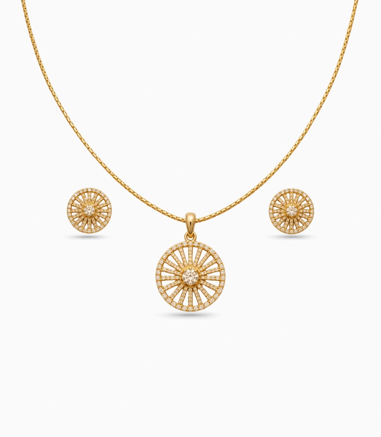Gold Plated Delicate Round Star CZ Chain Pendant Set