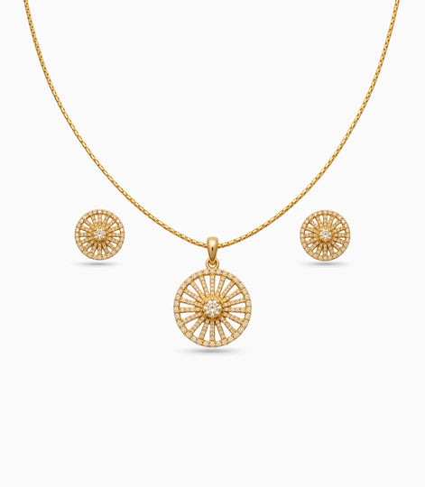 Gold Plated Delicate Round Star CZ Chain Pendant Set