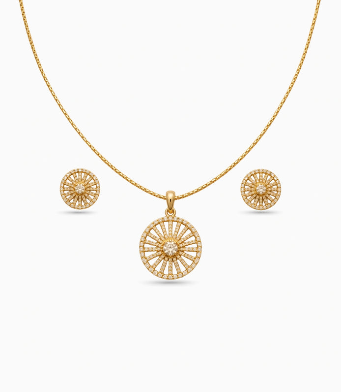 Gold Plated Delicate Round Star CZ Chain Pendant Set