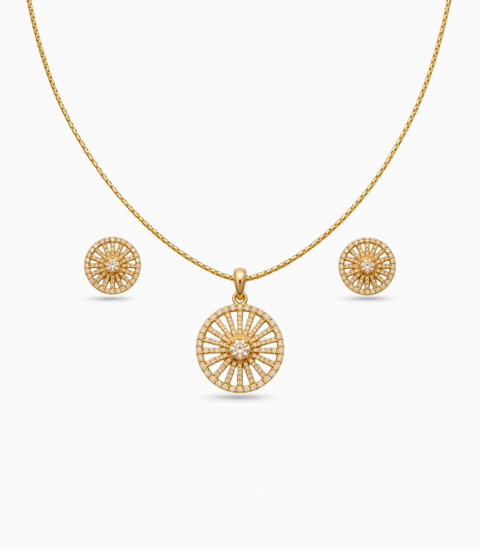 Gold Plated Delicate Round Star CZ Chain Pendant Set