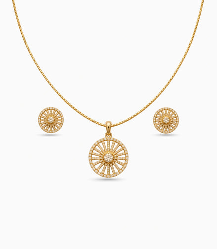 Gold Plated Delicate Round Star CZ Chain Pendant Set