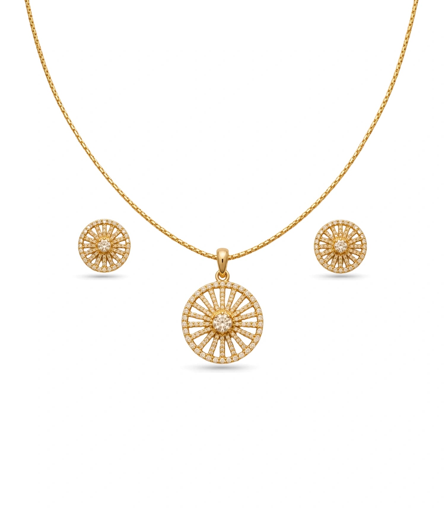 Gold Plated Delicate Round Star CZ Chain Pendant Set