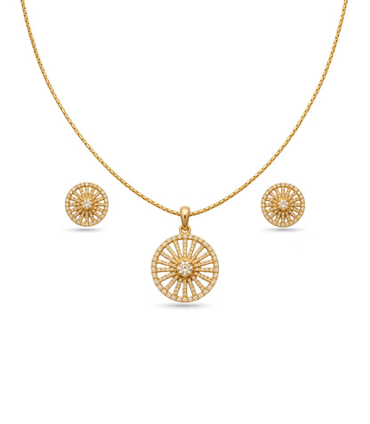 Gold Plated Delicate Round Star CZ Chain Pendant Set