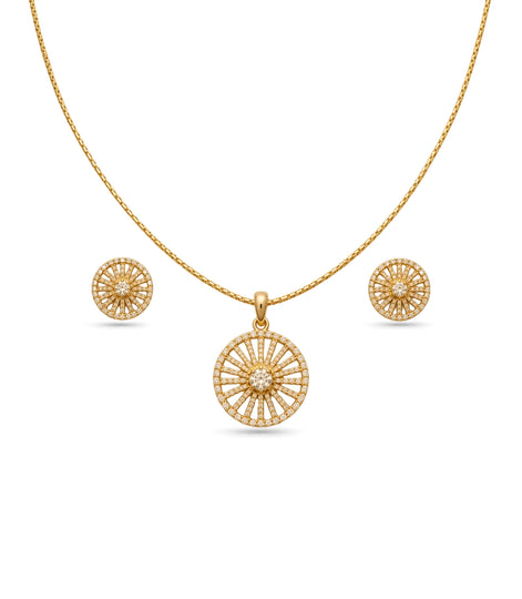 Gold Plated Delicate Round Star CZ Chain Pendant Set
