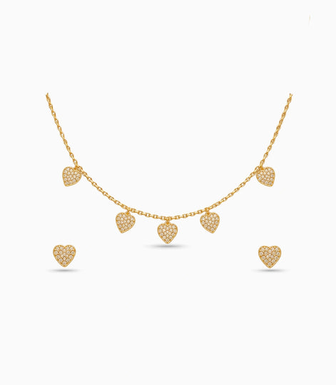 Gold Plated Delicate Charm CZ Necklace Set