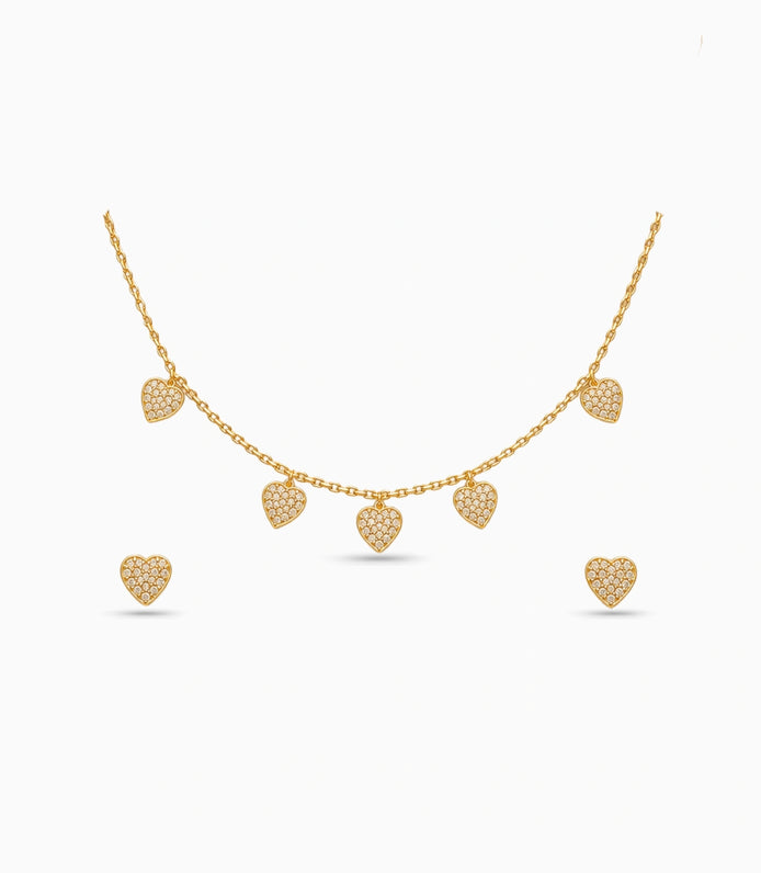 Gold Plated Delicate Charm CZ Necklace Set
