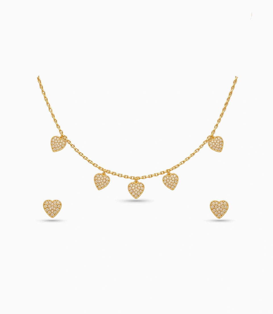 Gold Plated Delicate Charm CZ Necklace Set