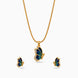Gold Plated Blue Enamel Side-Profile Butterfly Chain Pendant Set