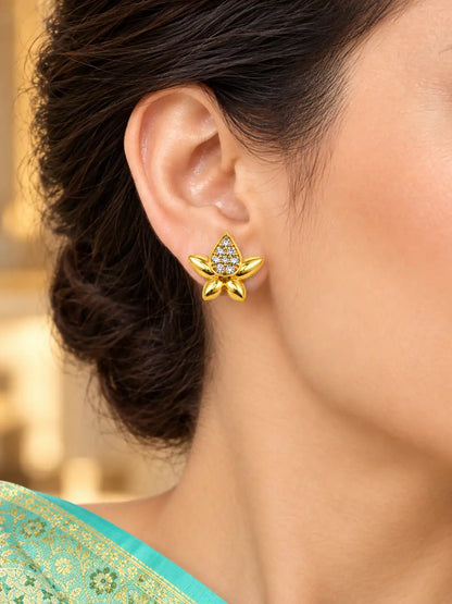 Gold Plated Crown Like Stud Earrings
