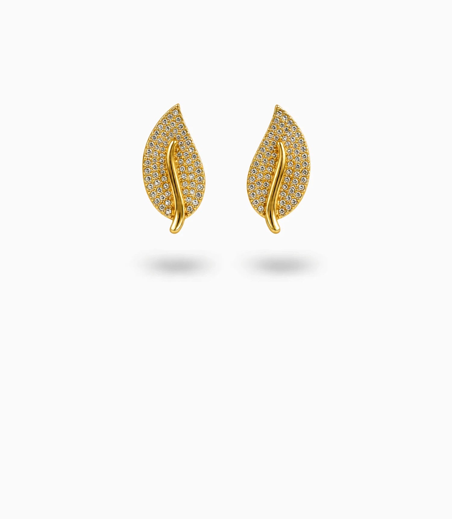 Gold Plated Leaf AD Stud Earrings