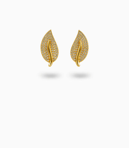 Gold Plated Leaf AD Stud Earrings