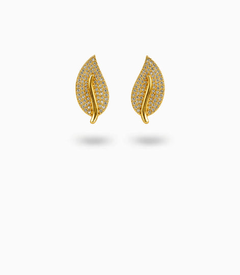 Gold Plated Leaf AD Stud Earrings