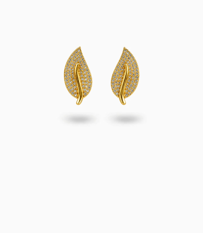 Gold Plated Leaf AD Stud Earrings