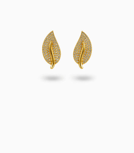 Gold Plated Leaf AD Stud Earrings