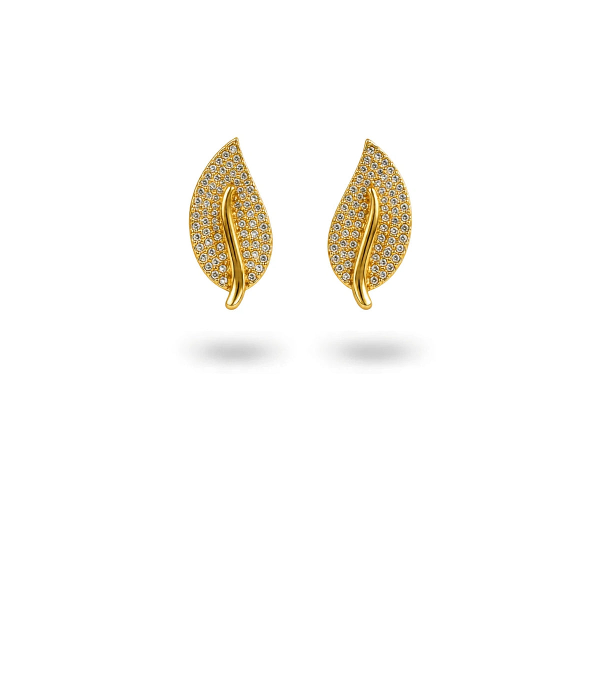 Gold Plated Leaf AD Stud Earrings