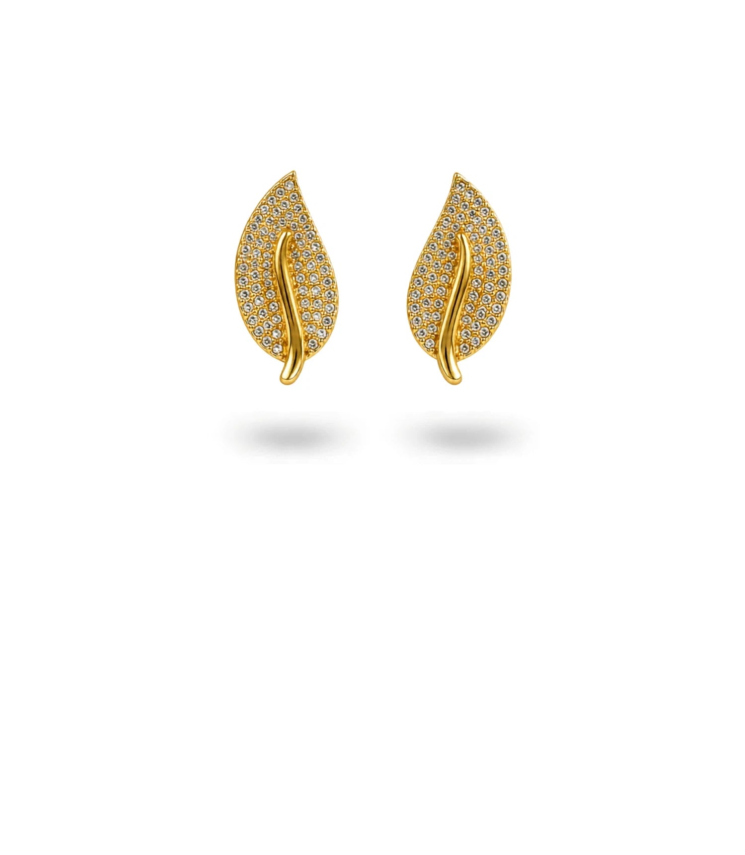 Gold Plated Leaf AD Stud Earrings
