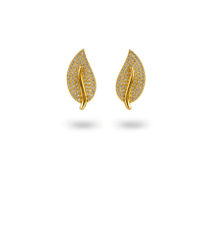Gold Plated Leaf AD Stud Earrings