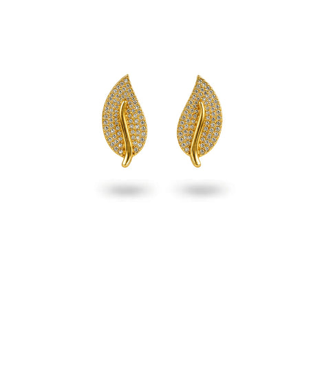 Gold Plated Leaf AD Stud Earrings