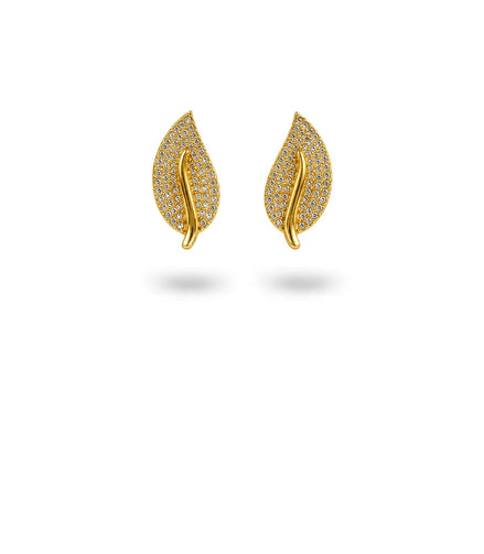 Gold Plated Leaf AD Stud Earrings